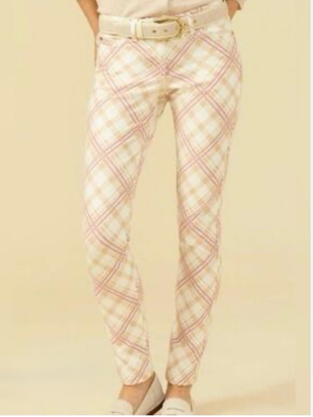 J. McLaughlin Cream Pants with Pink Geometric Trim 2 NWT